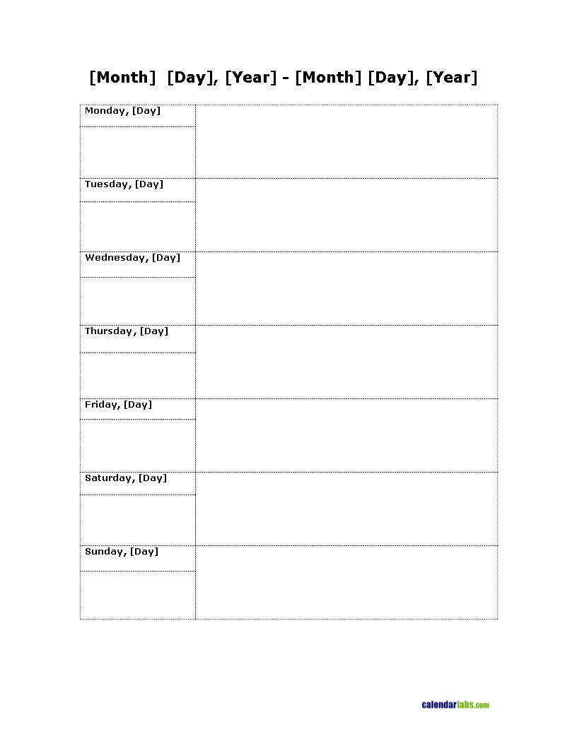 weekly appointment calendar template template