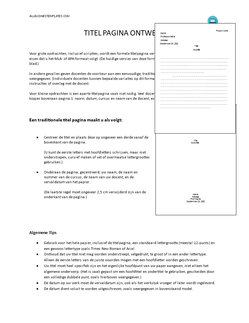 formele titel pagina modèles