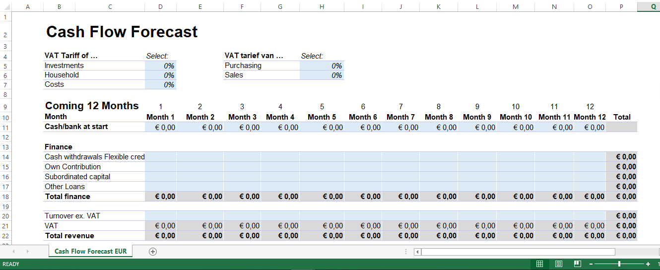 cashflow forecast in excel euro currency modèles