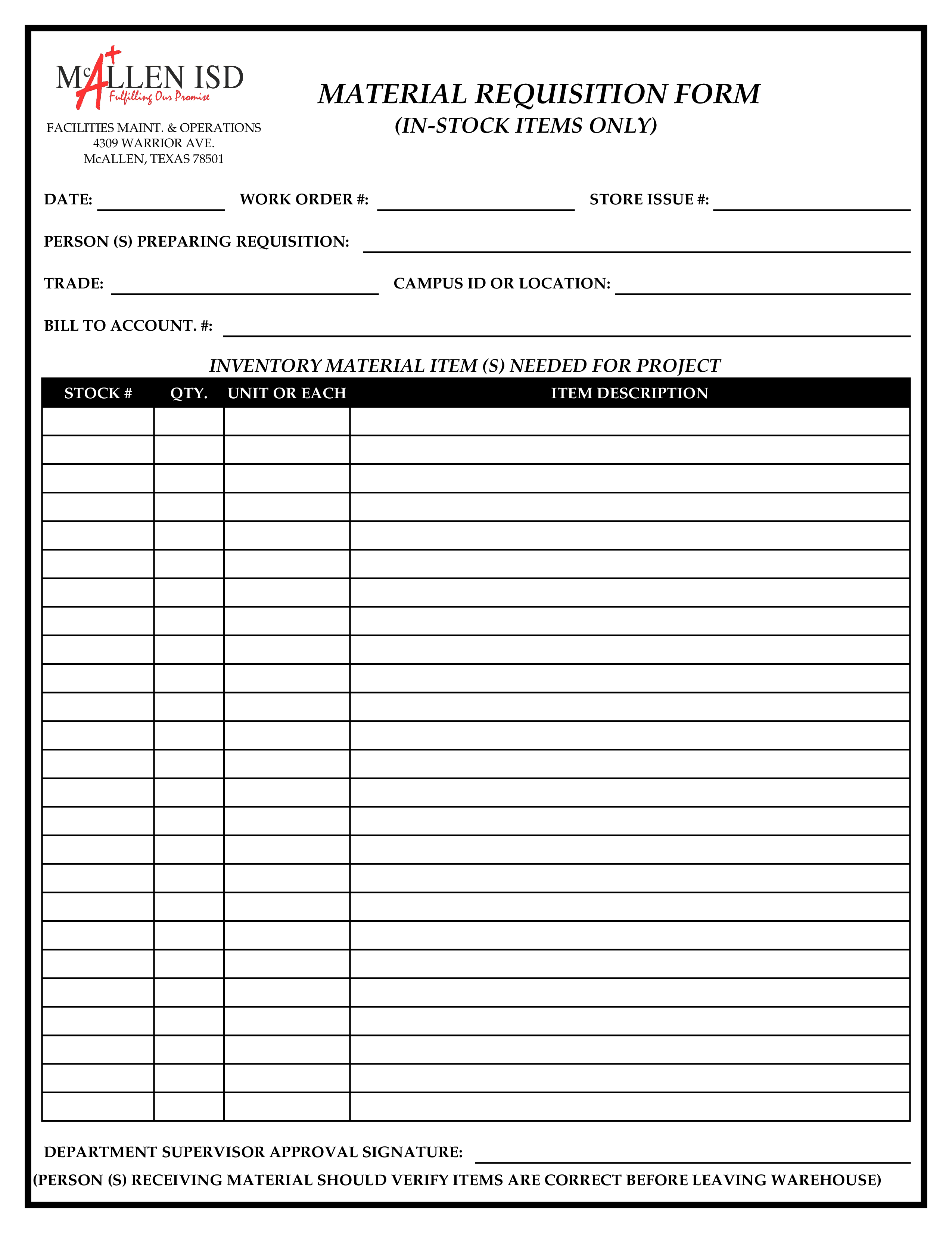 Store Material Requisition Form main image