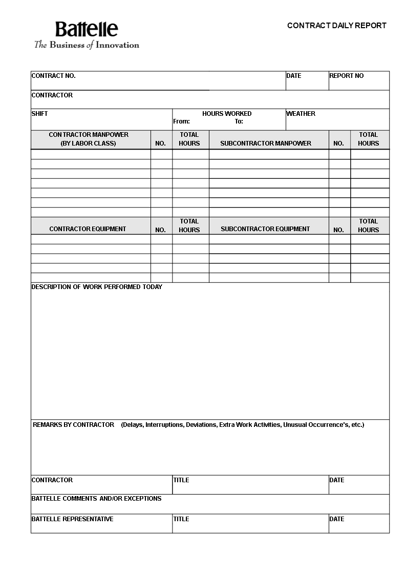 contract daily report template