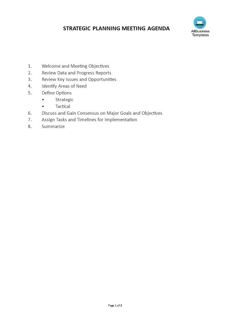 planning meeting agenda sample template