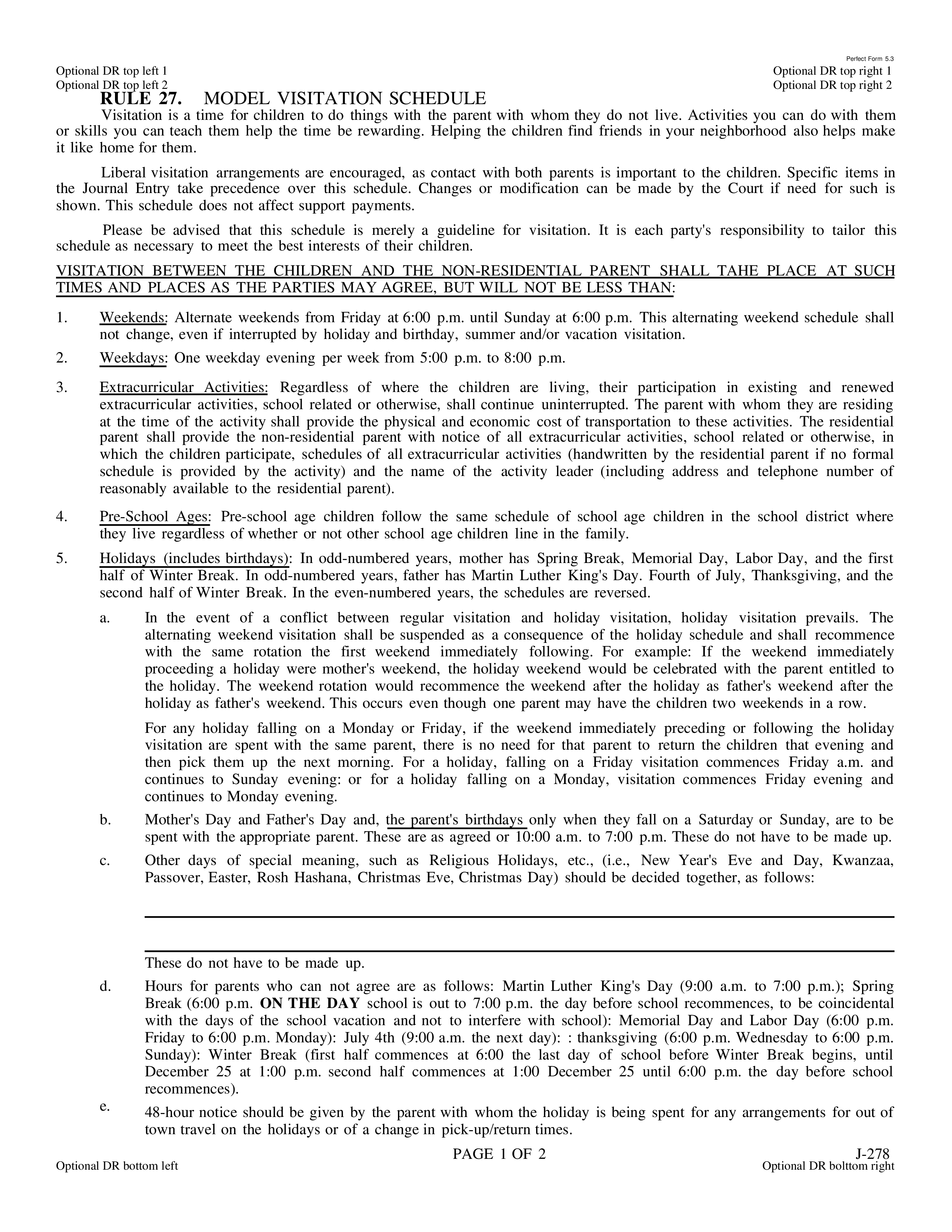 model visitation schedule template