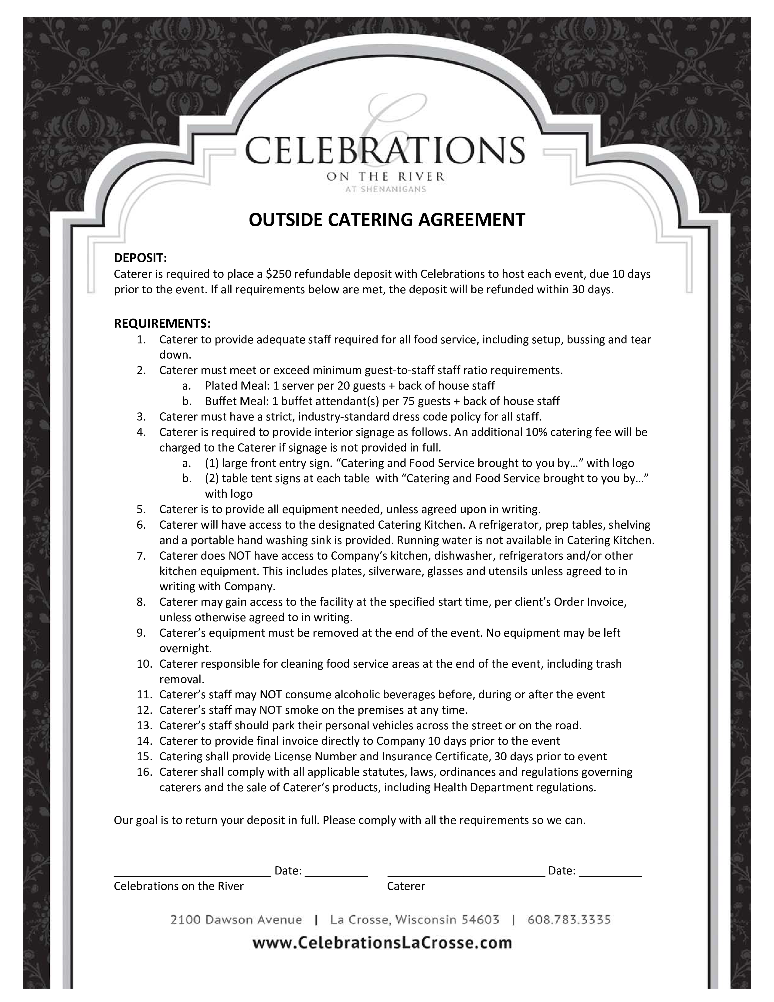 outside catering contract sample template