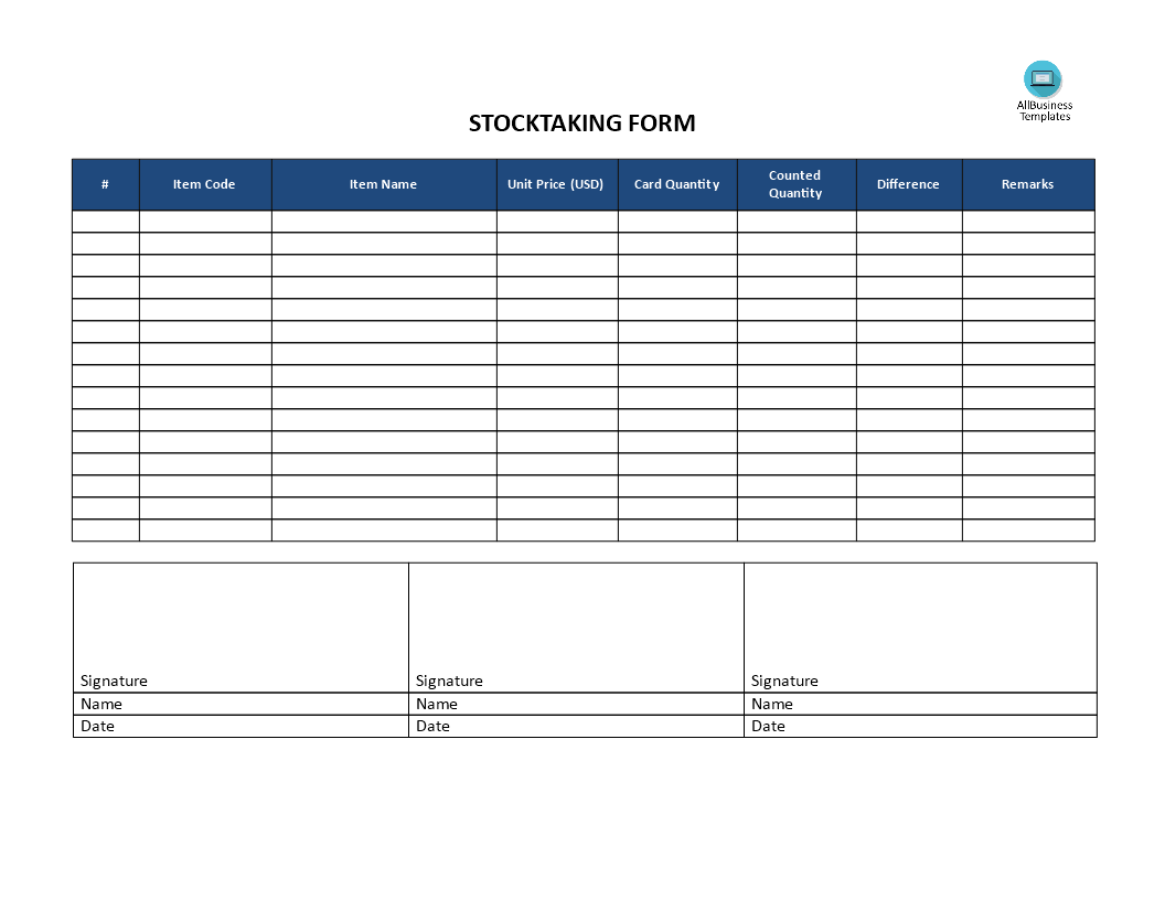 Stocktaking Template 模板