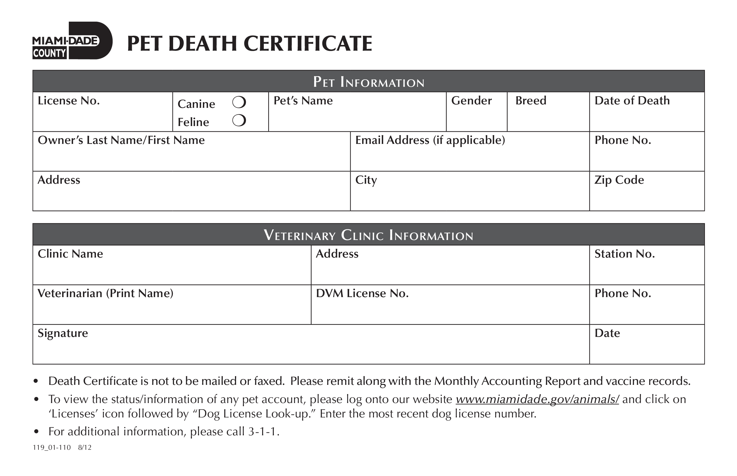 pet death certificate template