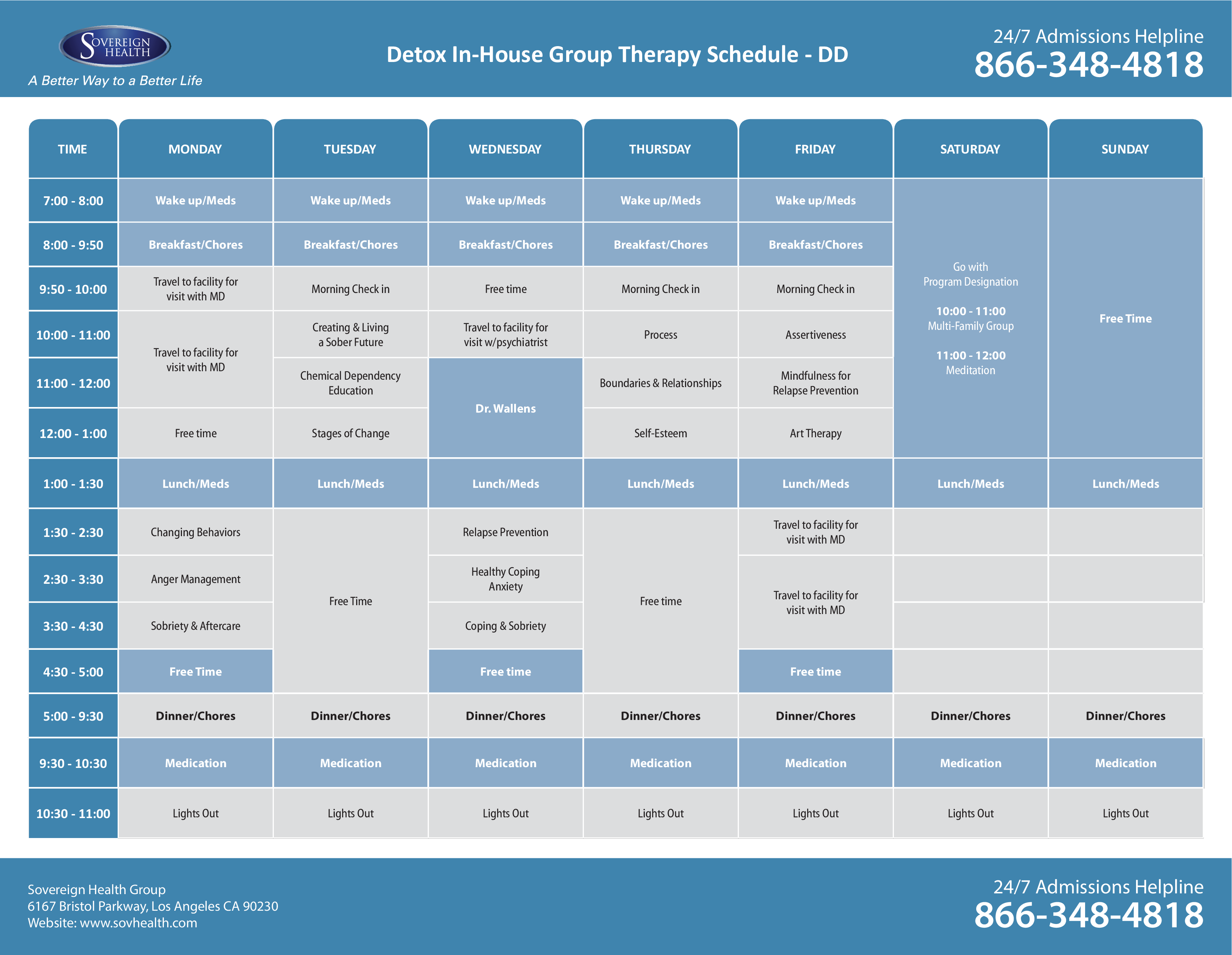 in house group therapy schedule template