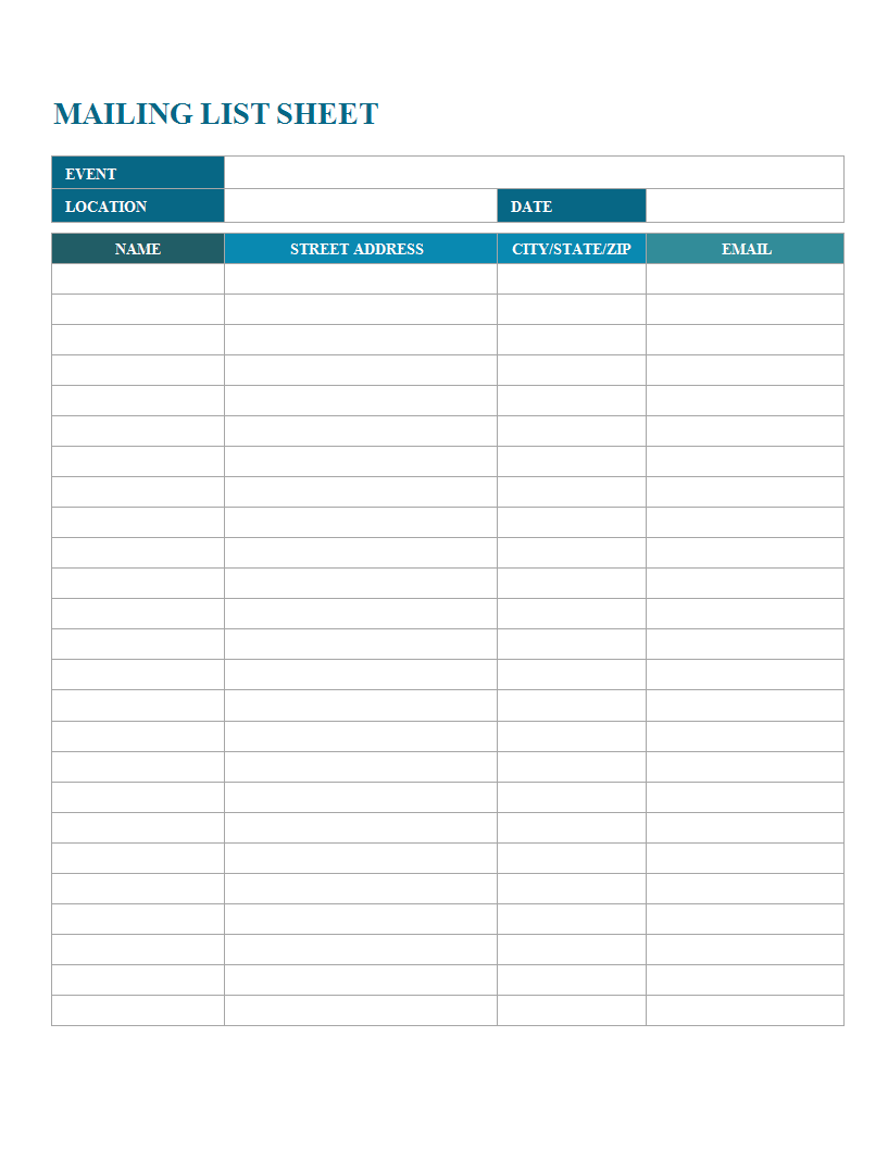 email mailing list sheet template
