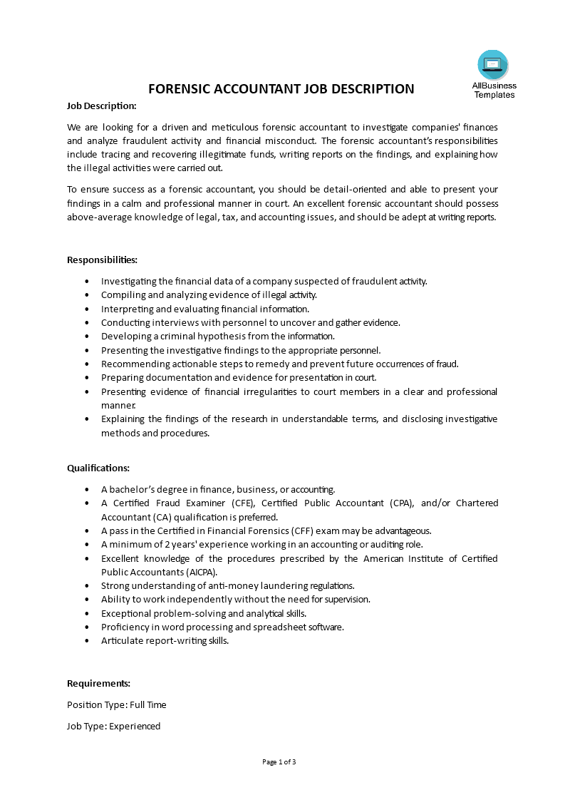 Forensic Accountant Job Description main image