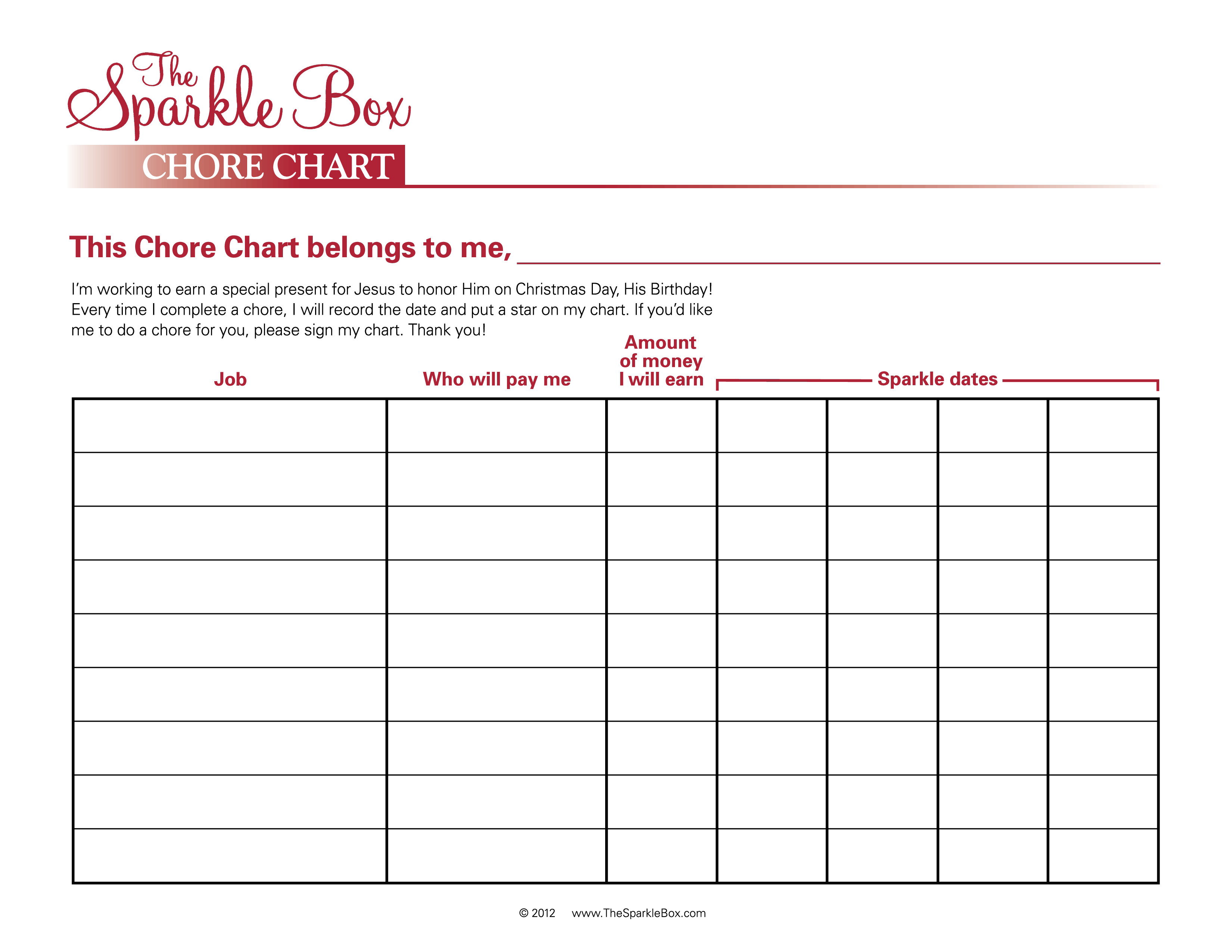 Blank Printable Chore Chart main image