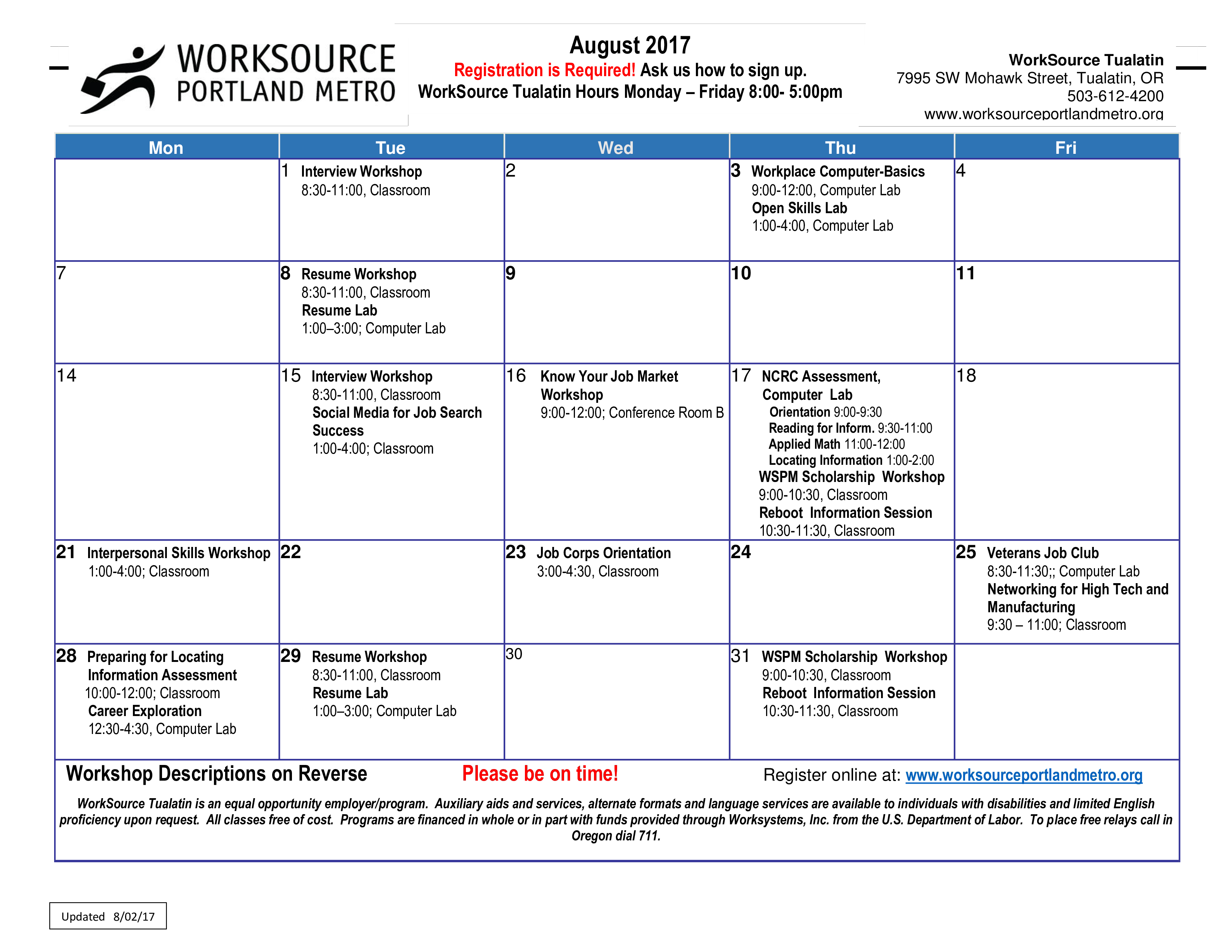 Workshop Calendar Example Templates At Allbusinesstemplates