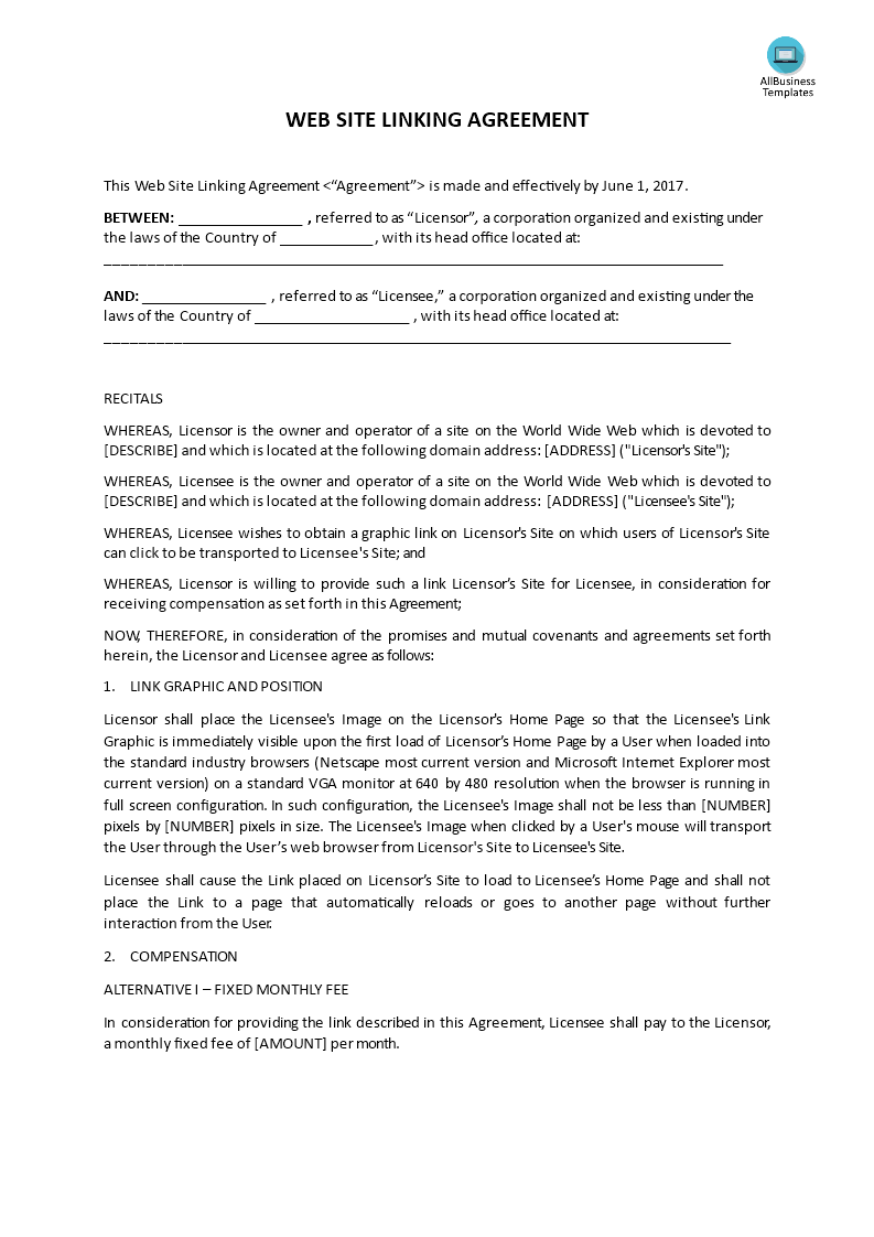 website linking agreement template