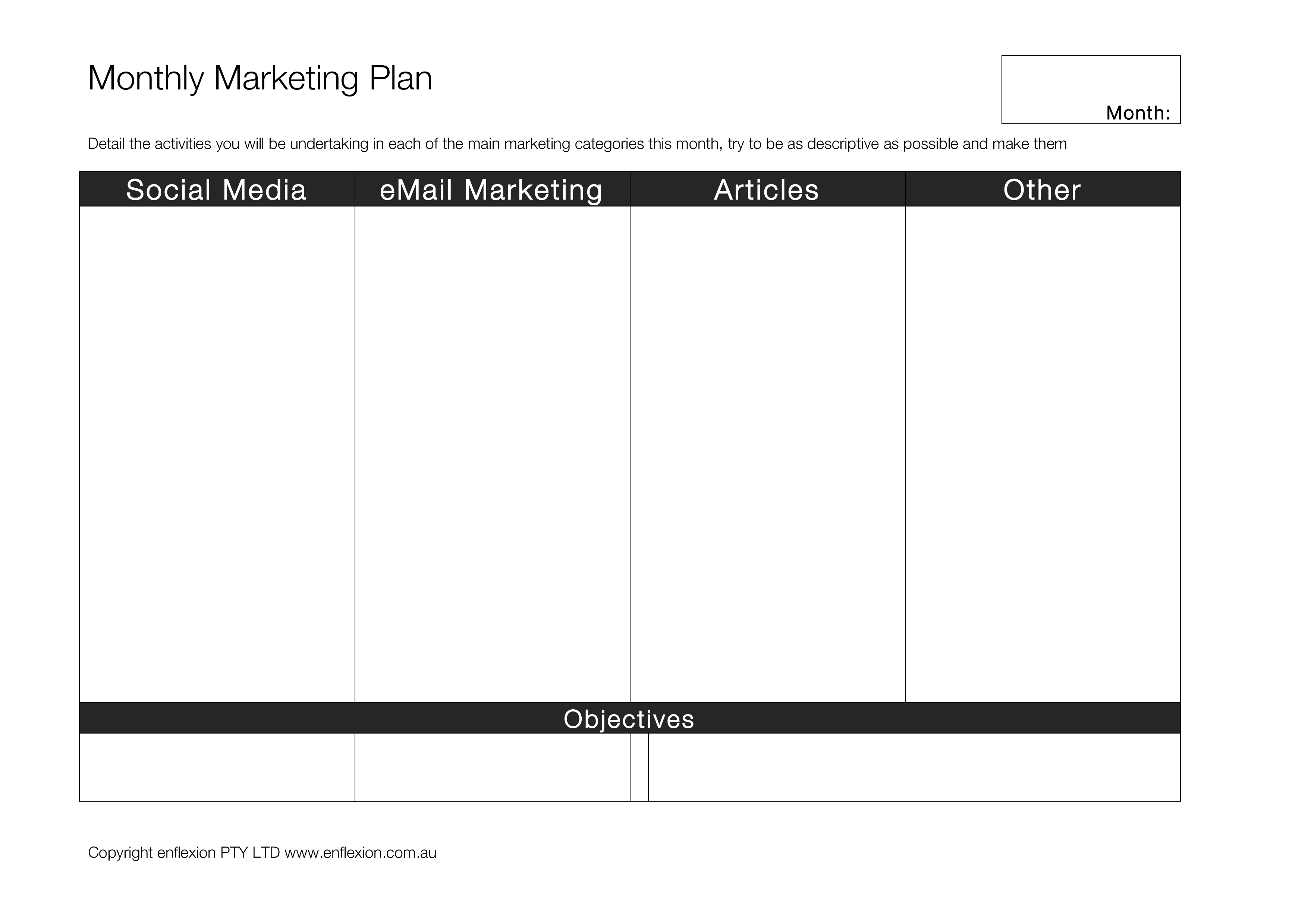 monthly marketing plan sample voorbeeld afbeelding 