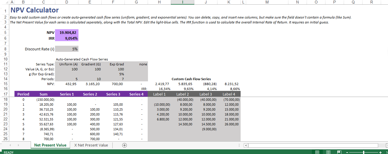 net present value calculator template Hauptschablonenbild