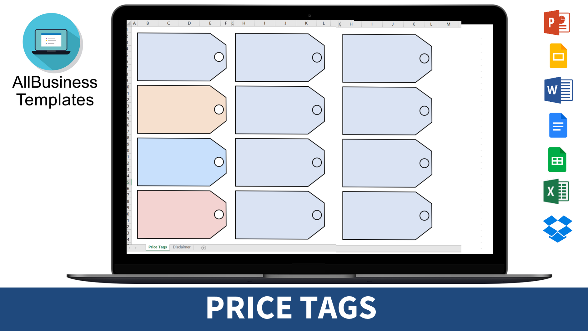 price tags excel modèles