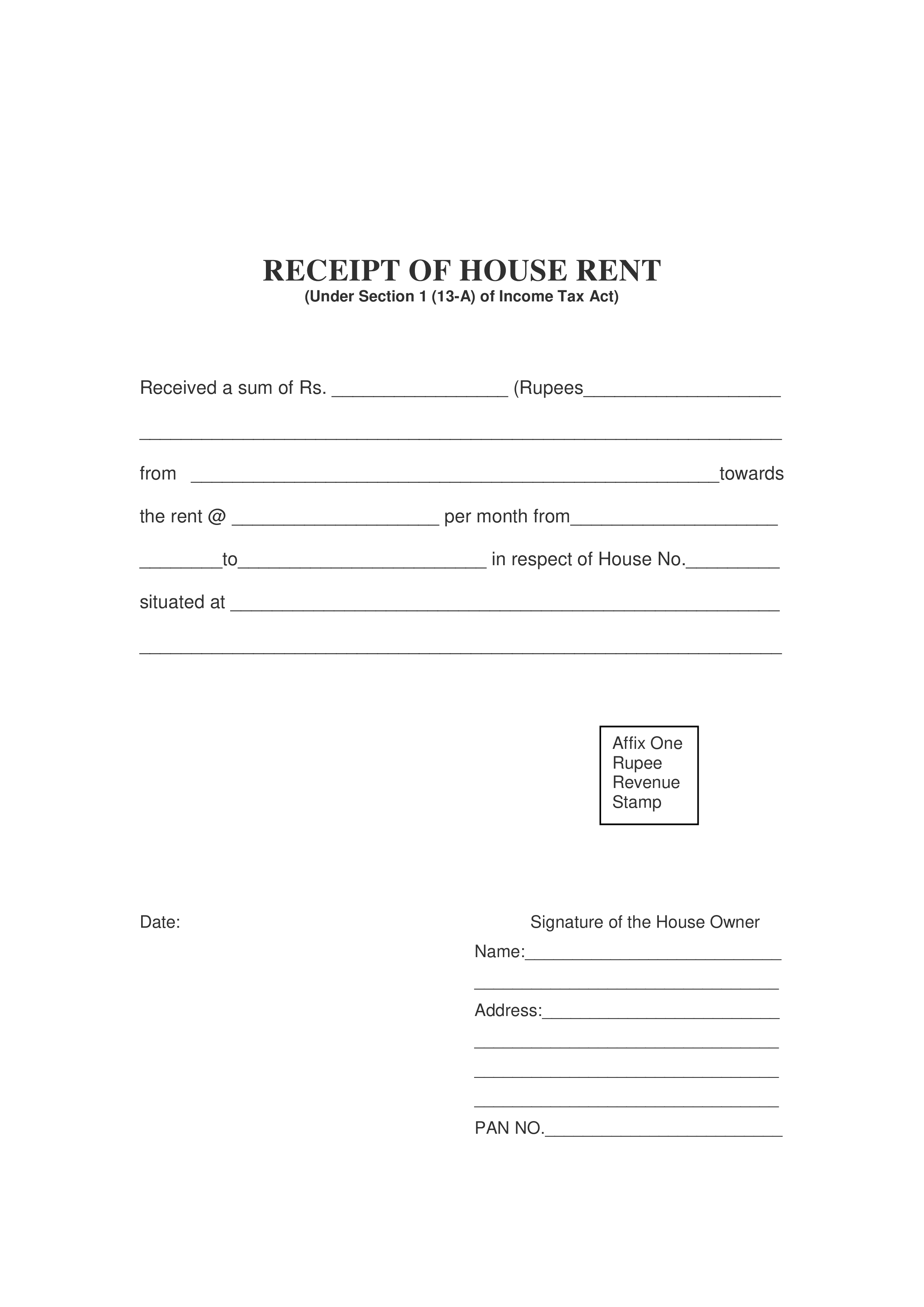 House Rent Receipt example Templates at 