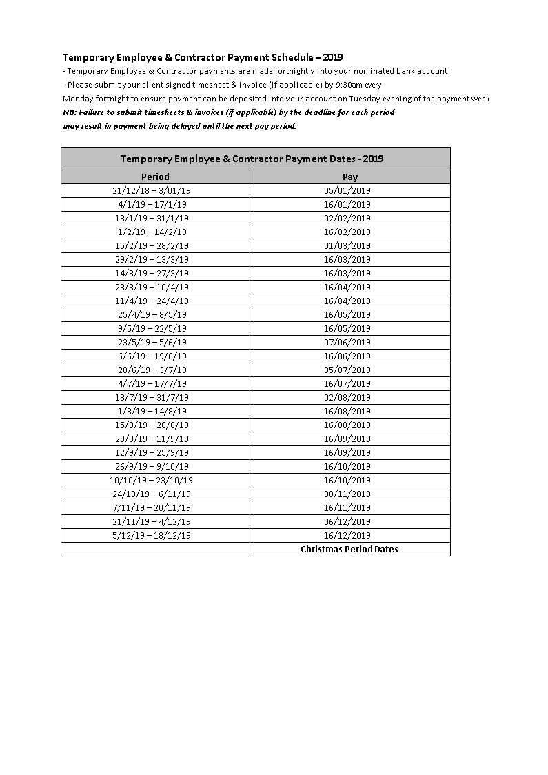payment schedule template Hauptschablonenbild