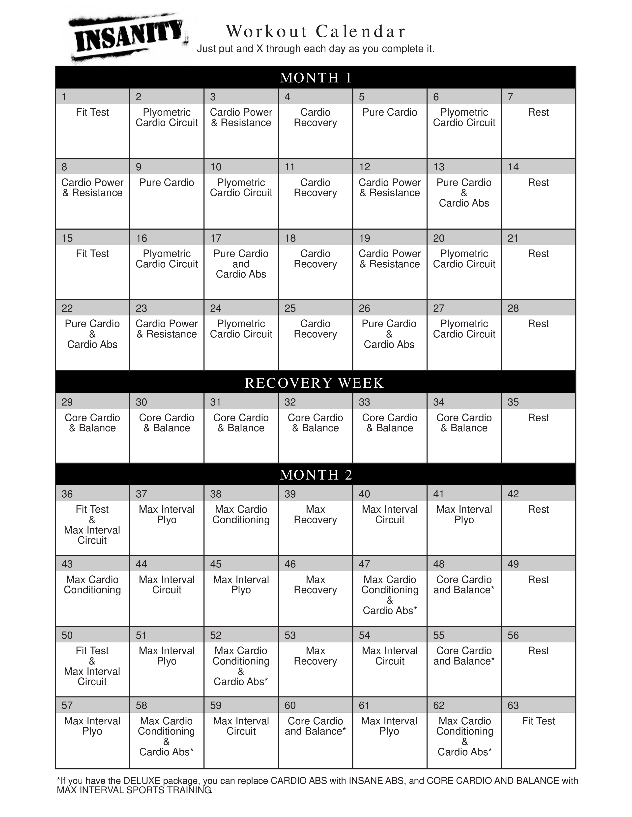 printable workout calendar template