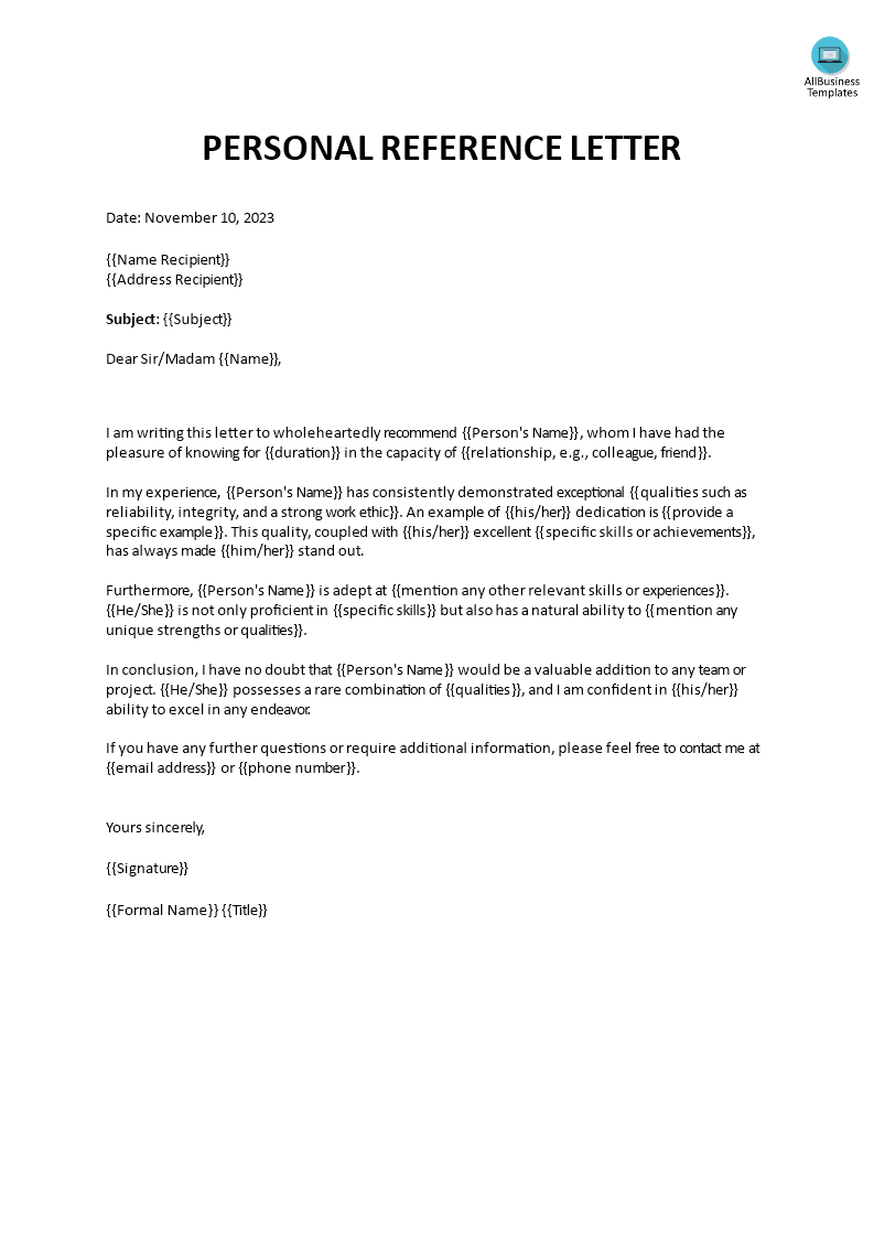 personal reference letter format plantilla imagen principal