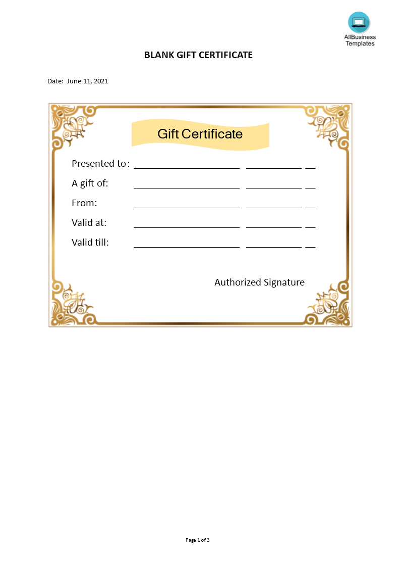 Blank Gift Certificate main image