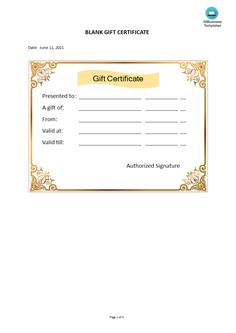 Blank Gift Certificate 模板