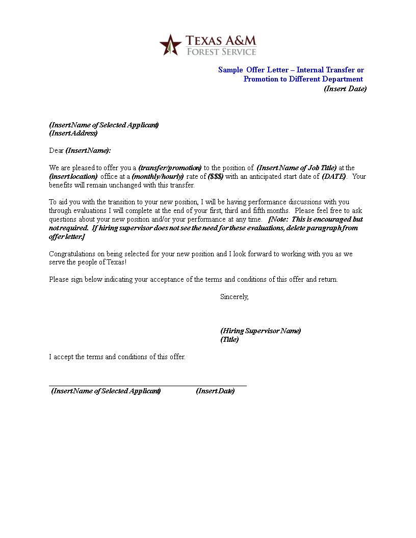 internal promotion offer letter modèles