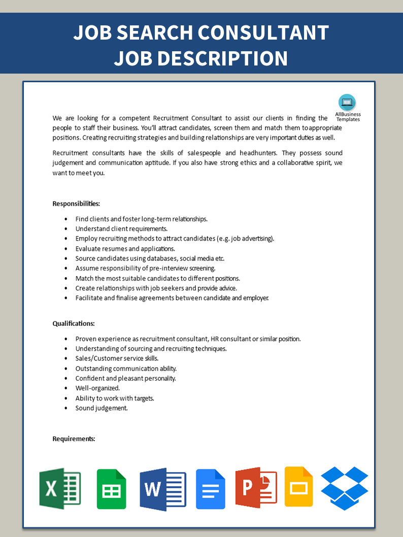 job search consultant job description template