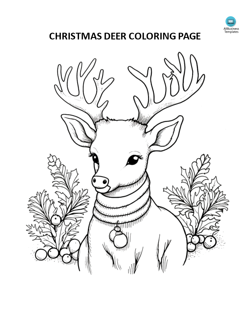 Christmas Reindeer Coloring Page 模板