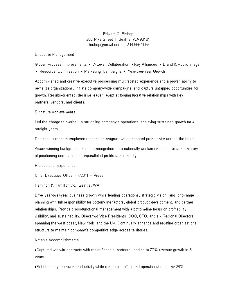 professional executive resume format template