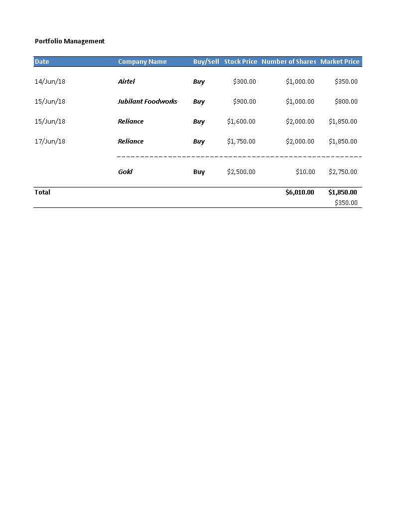 portfolio management overview sample (stock) Hauptschablonenbild