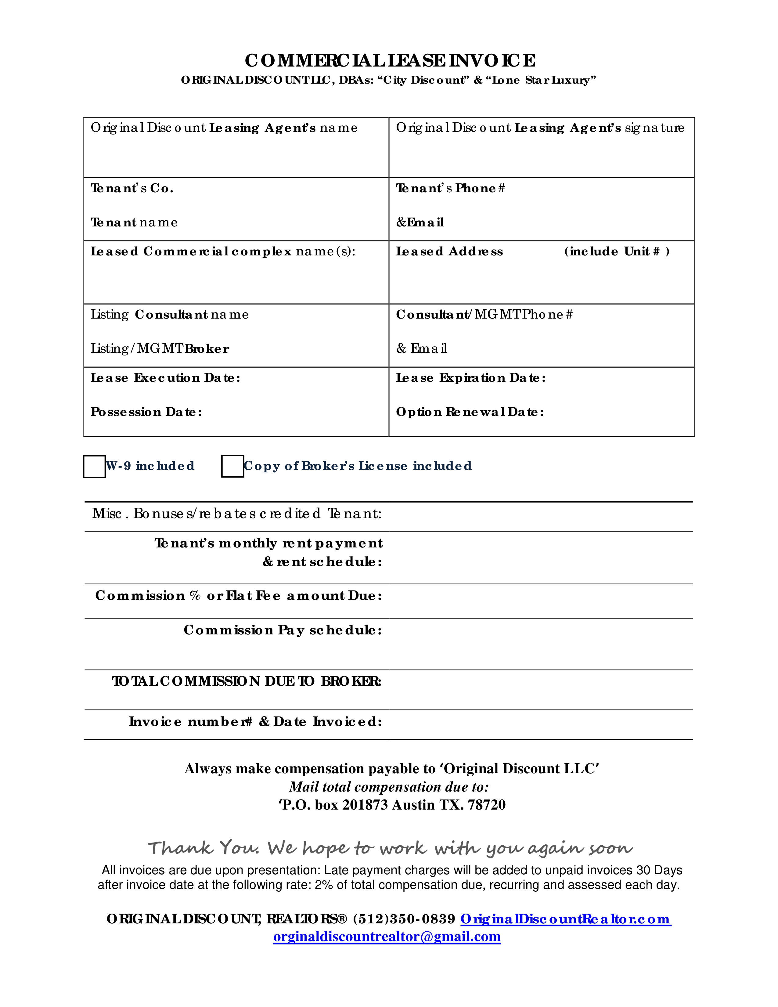 commercial lease invoice word template