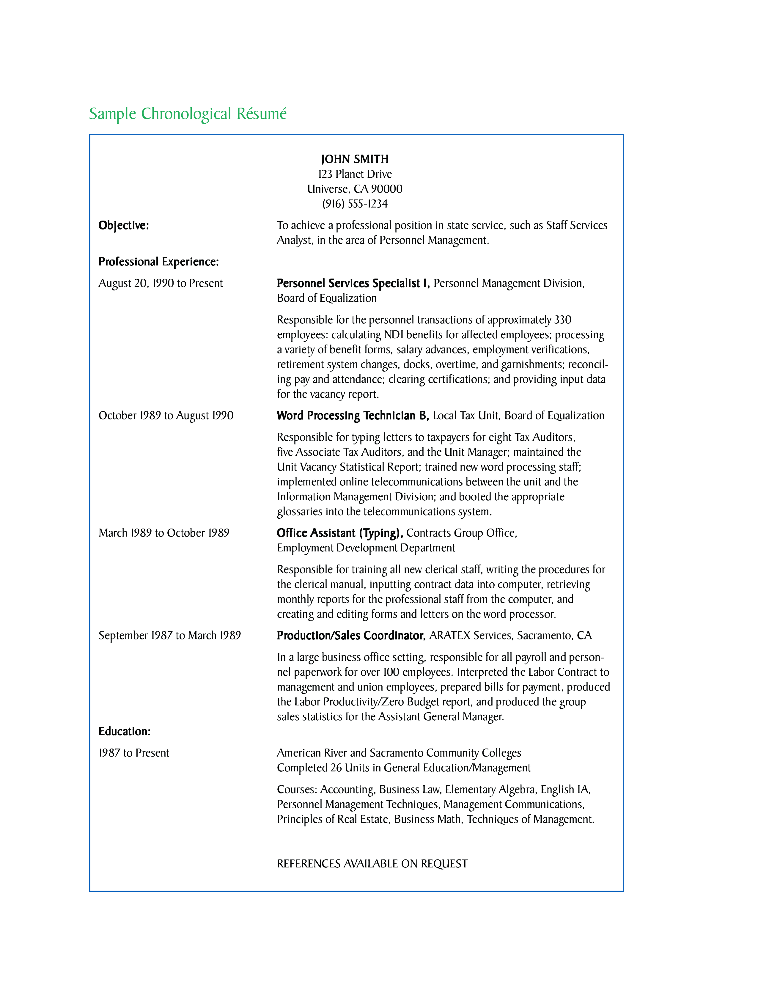 Office Assistant Chronological Resume main image