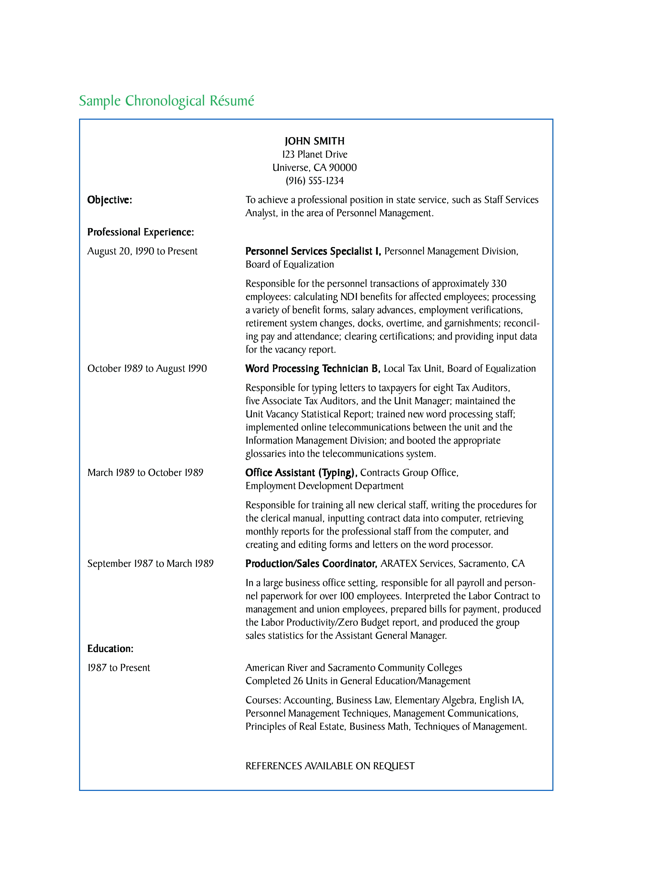 office assistant chronological resume Hauptschablonenbild