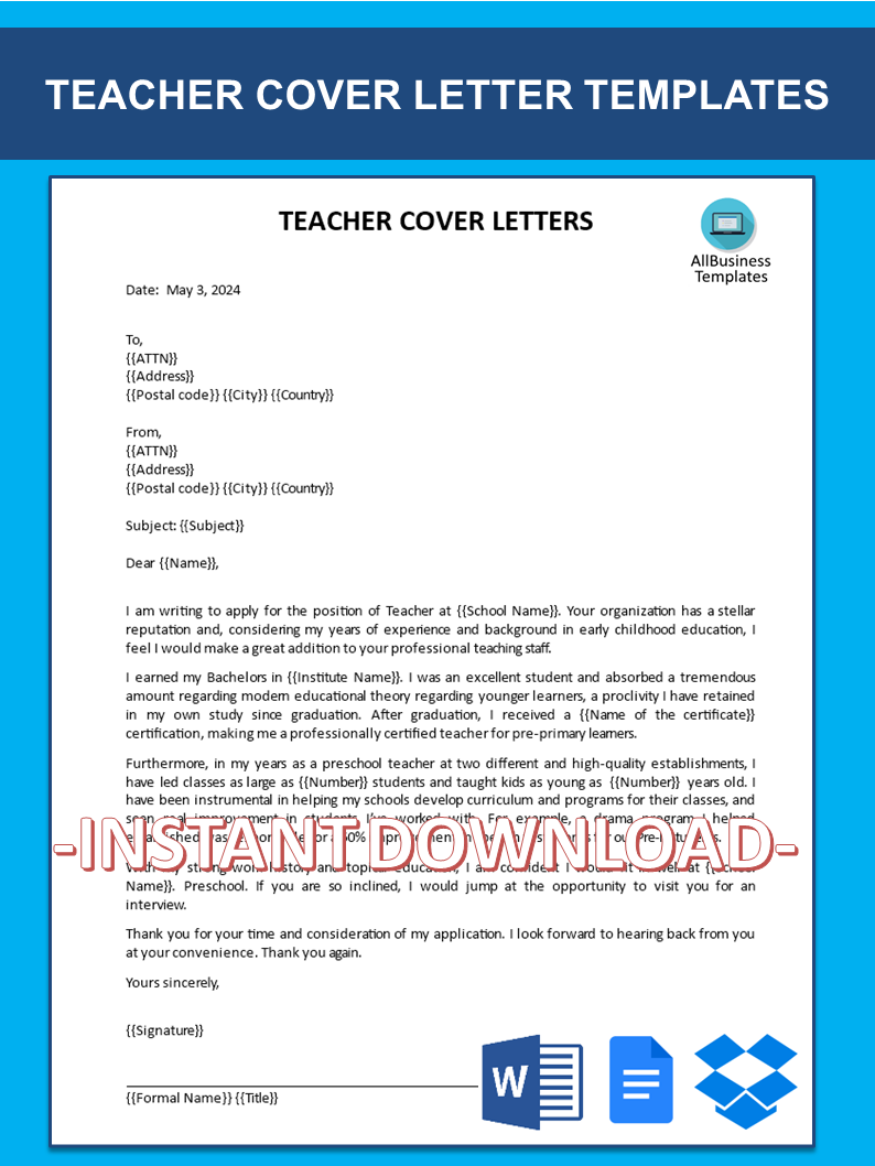 teacher job application letter format modèles