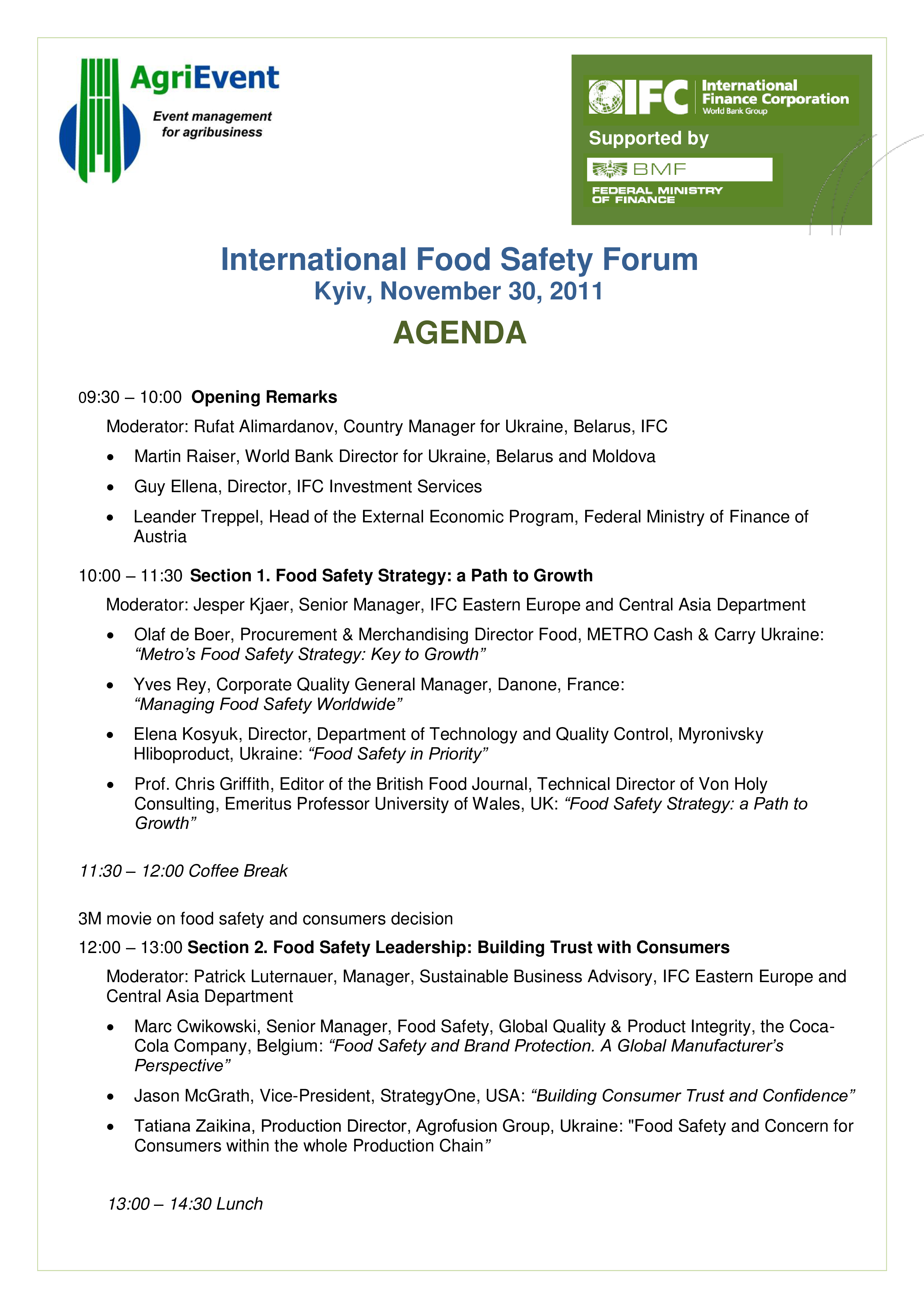 Food Safety Agenda 模板