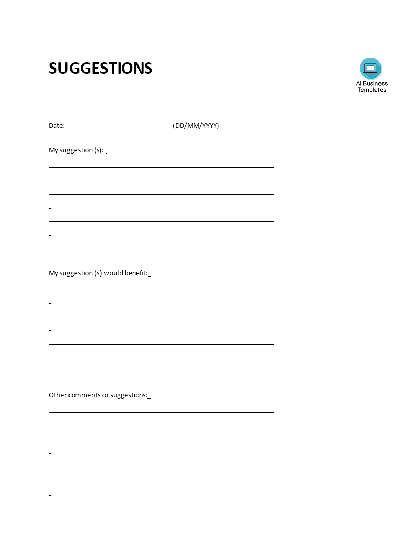 suggestion box template voorbeeld afbeelding 