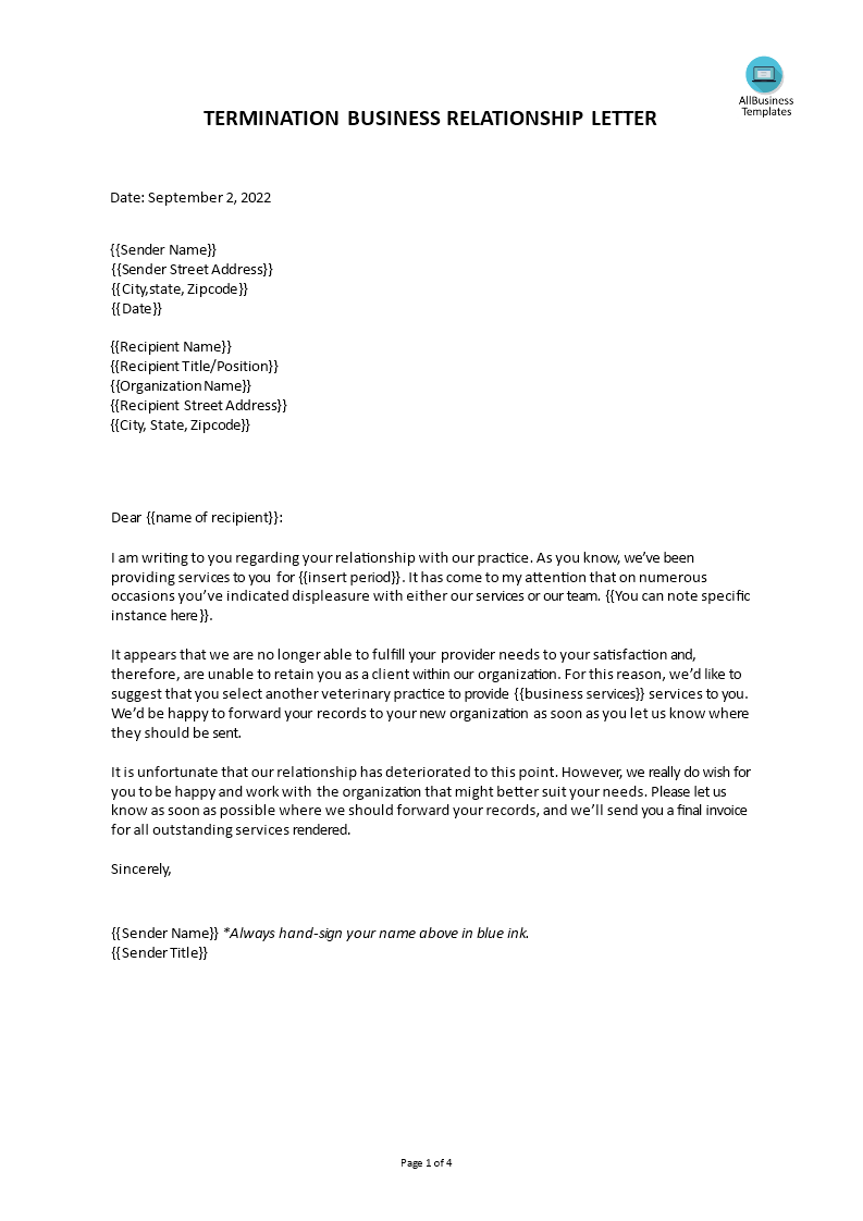 sample client termination letter voorbeeld afbeelding 