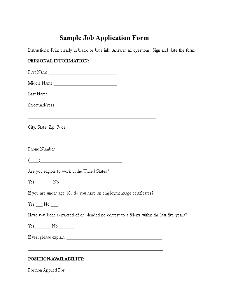 Simple Job Application Form Sample 模板