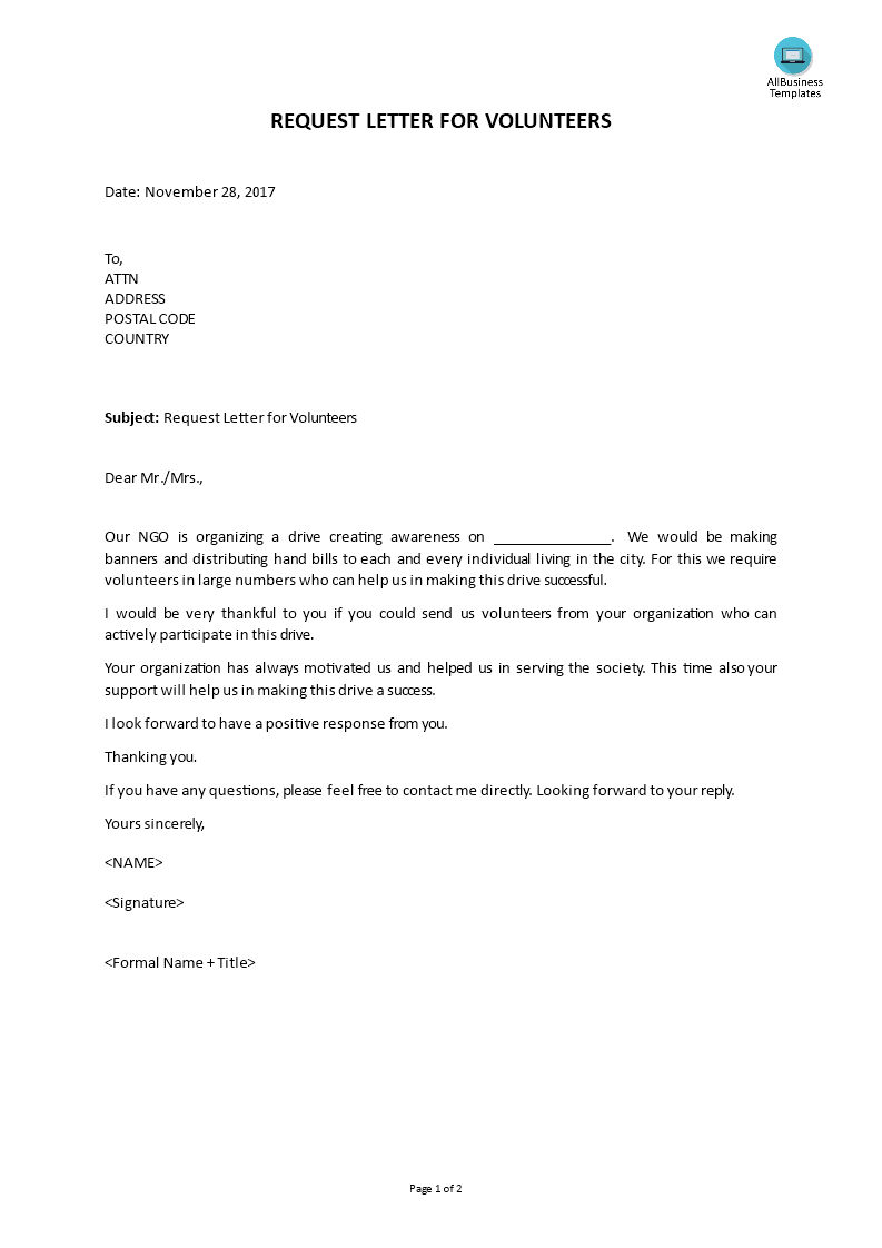 sample application letter for voluntary service