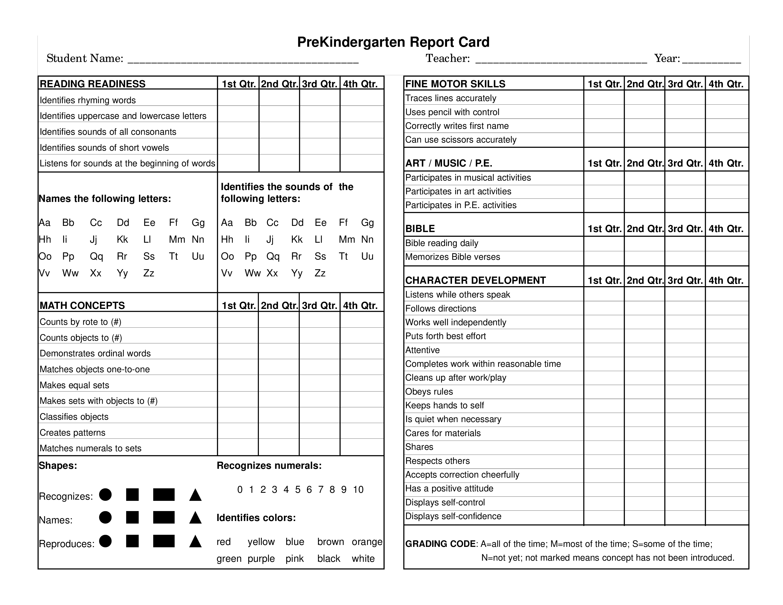 preschool report card Hauptschablonenbild