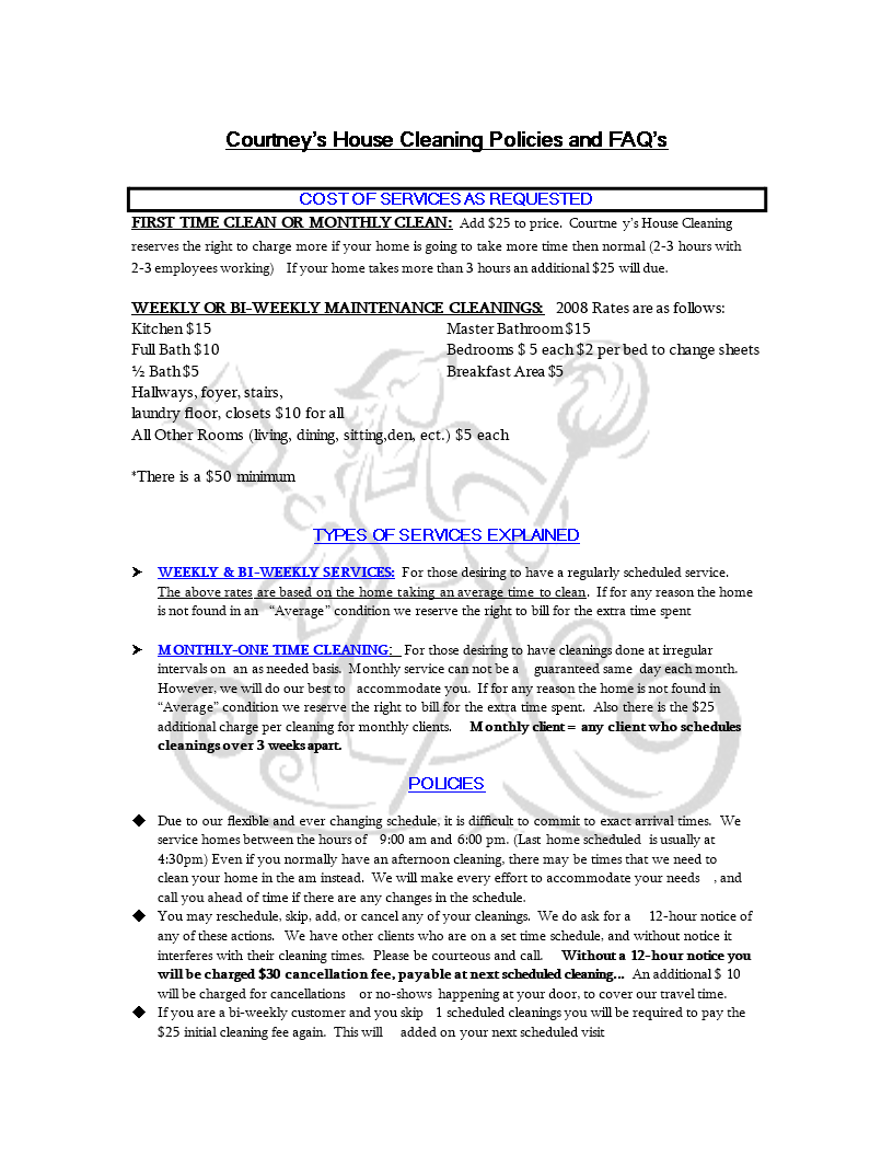 types of cleaning service contract format modèles