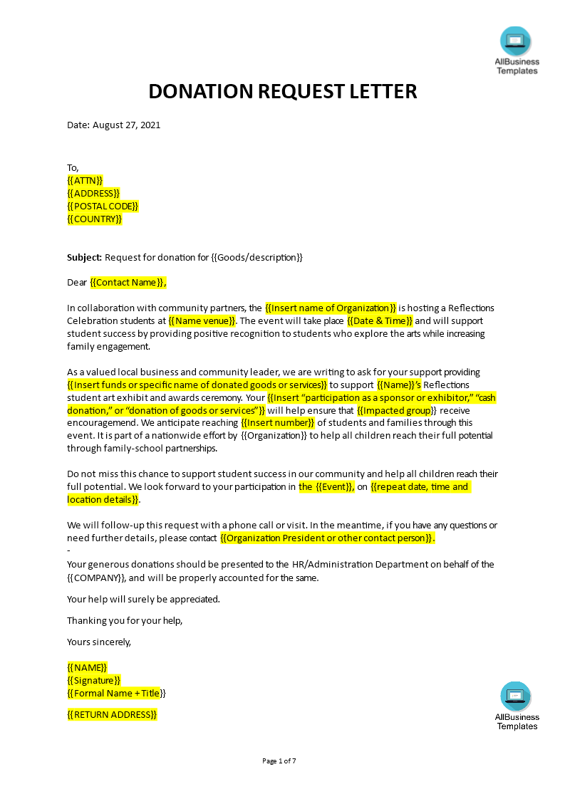 sample letter asking for donations plantilla imagen principal