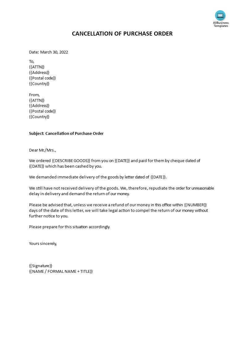 cancellation email to customer voorbeeld afbeelding 