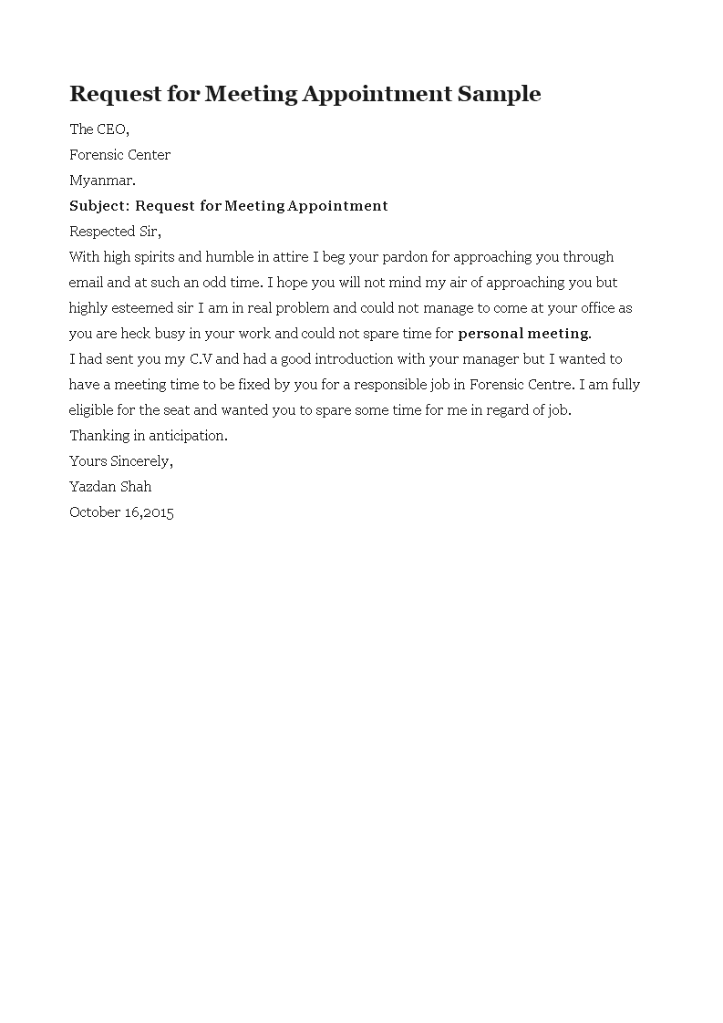 meeting appointment letter sample template