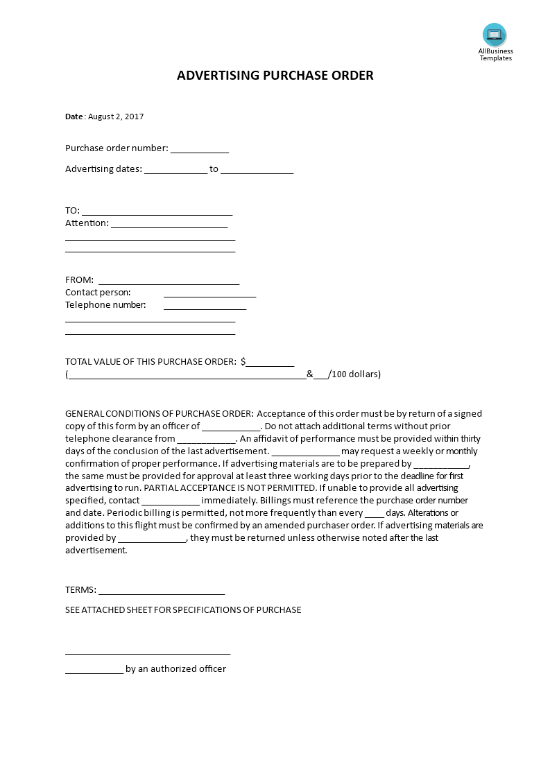 advertising purchase order modèles