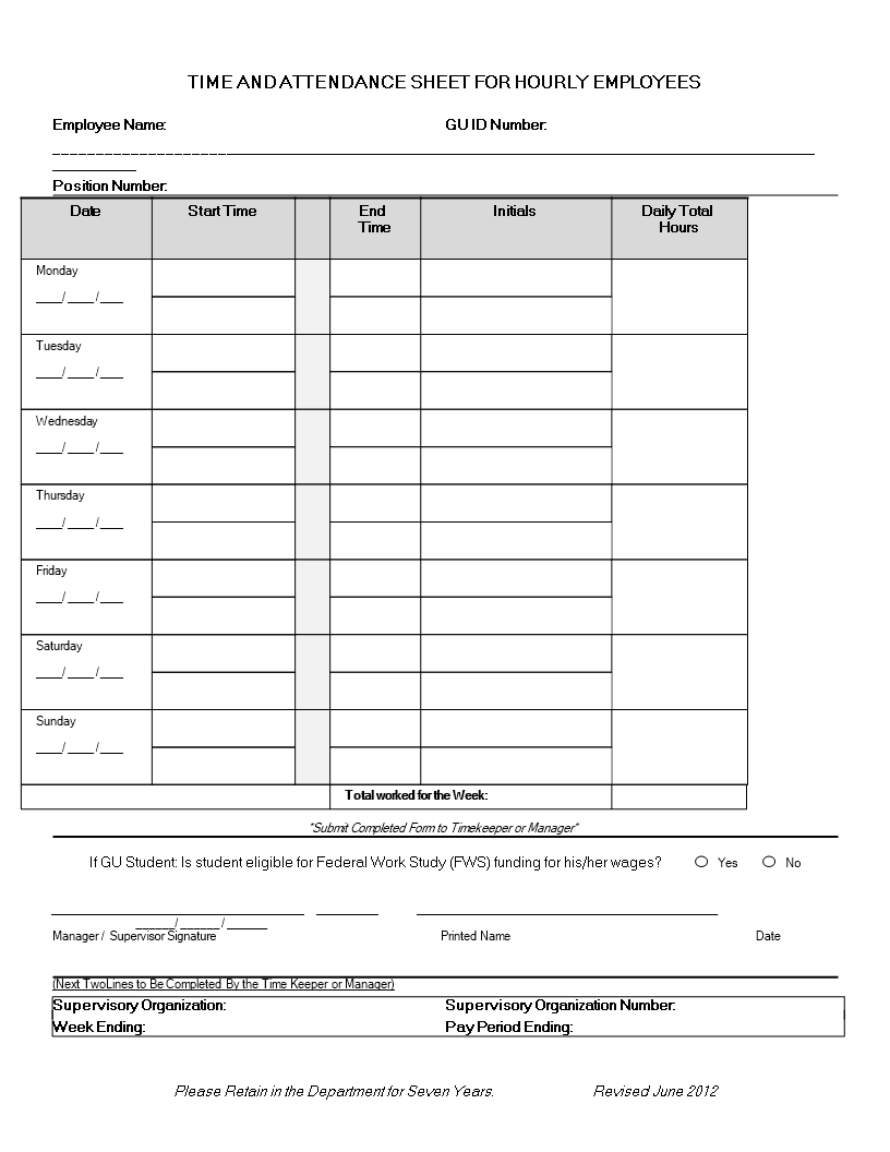 hourly employee time sheet modèles