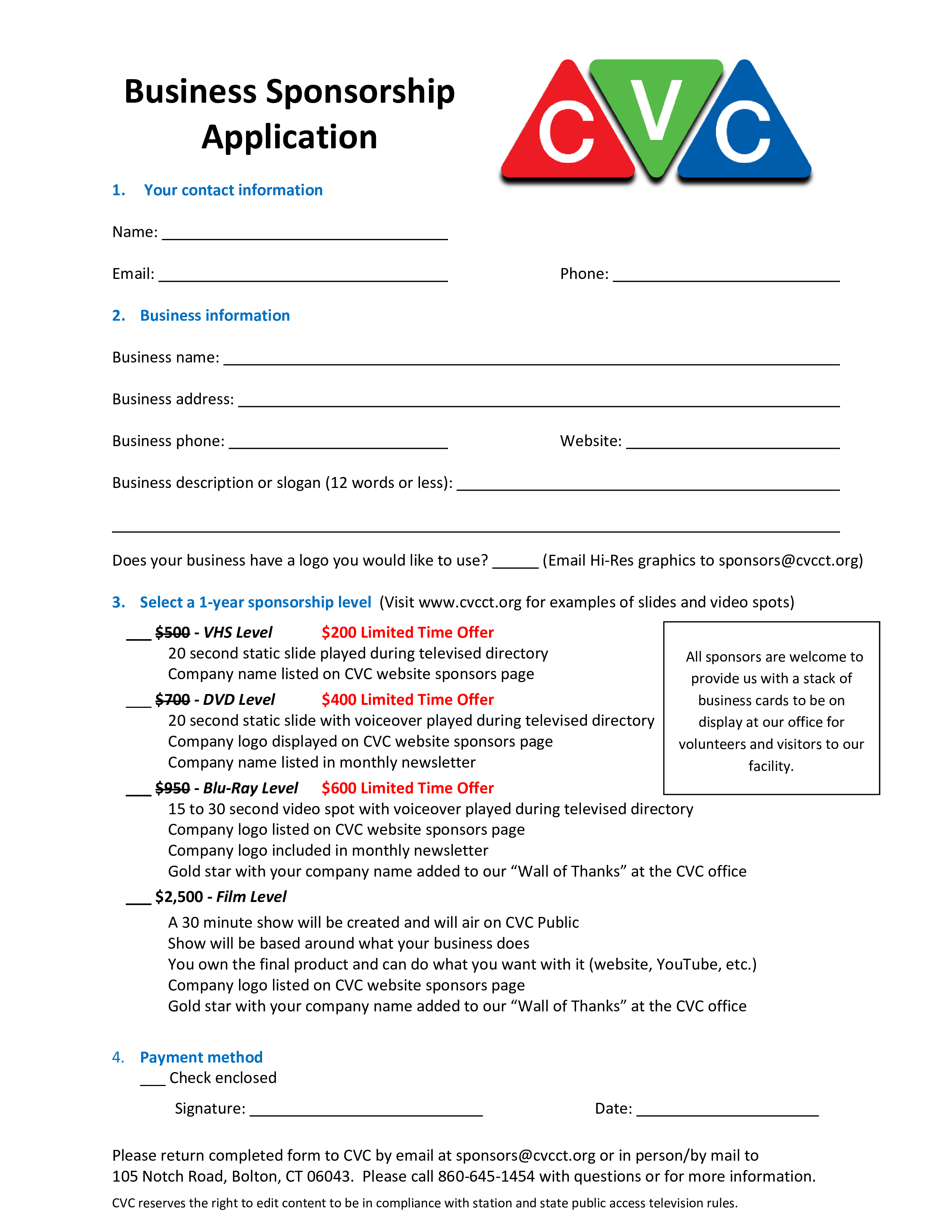 business sponsorship application modèles