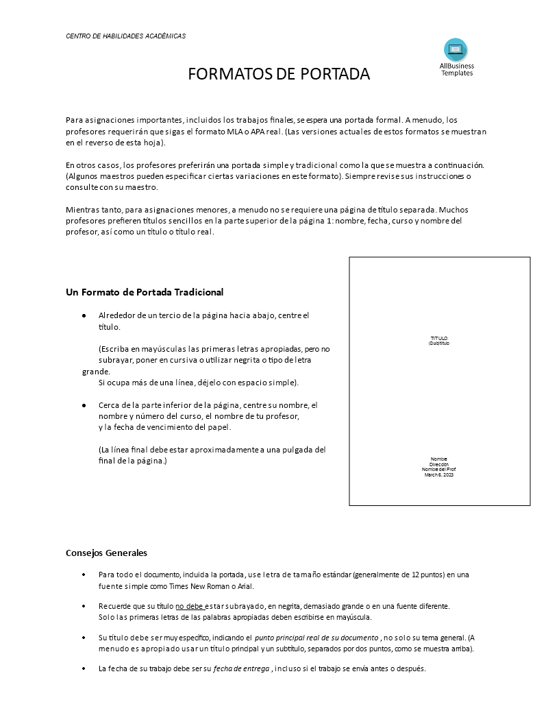 Portada Formal Templates At Allbusinesstemplates