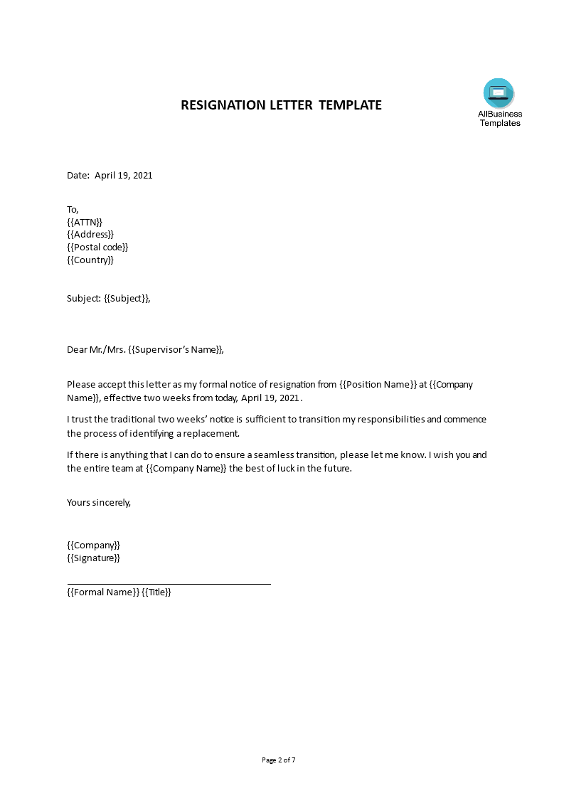 Resignation Letter Sample With Notice Period