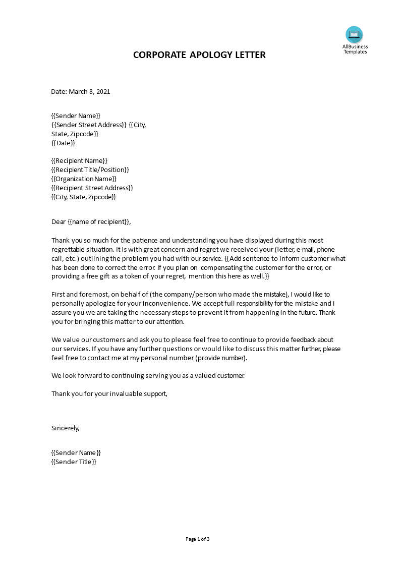 Corporate apology letter main image